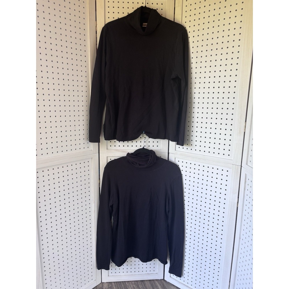 Peruvian Connection Women's Lg Black Turtleneck Shirts Lot/2 Pima Cotton